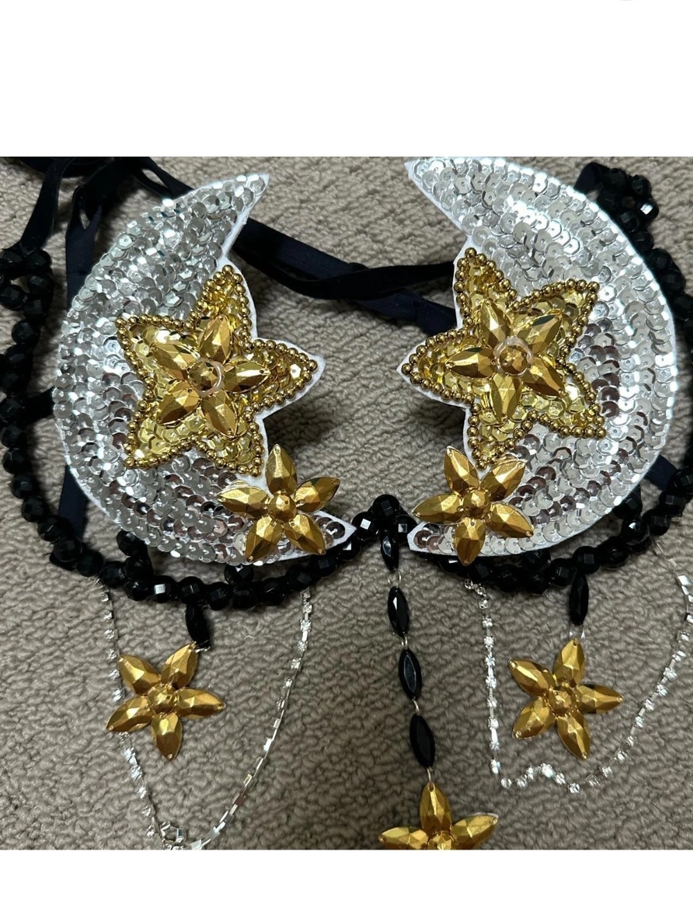 Sequin Moon & Gold Star Decorative Bra Top